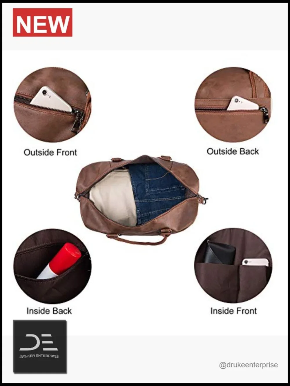 Vintage Weekender Overnight Travel Duffel with Shoe Pouch, Waterproof PU